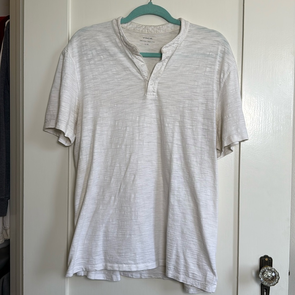 Vince White Slub Cotton Short-Sleeve Henley Shirt Men’s Large